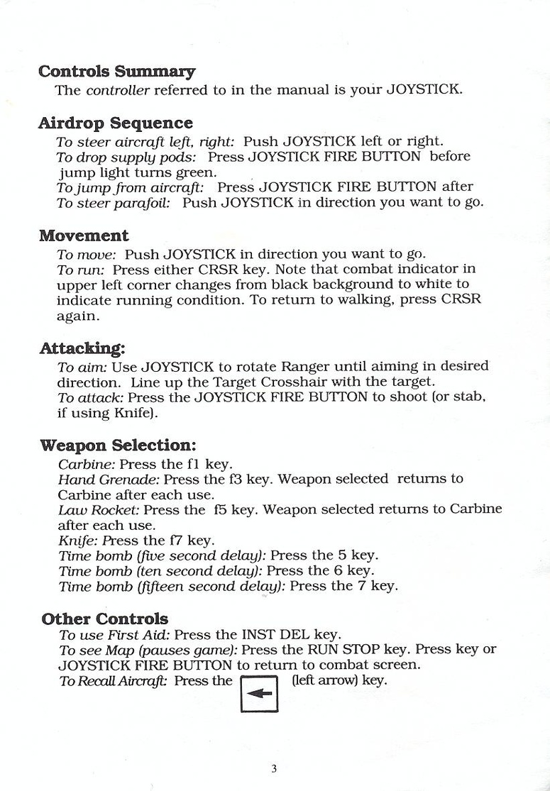 Airborne Ranger quick start guide page 3