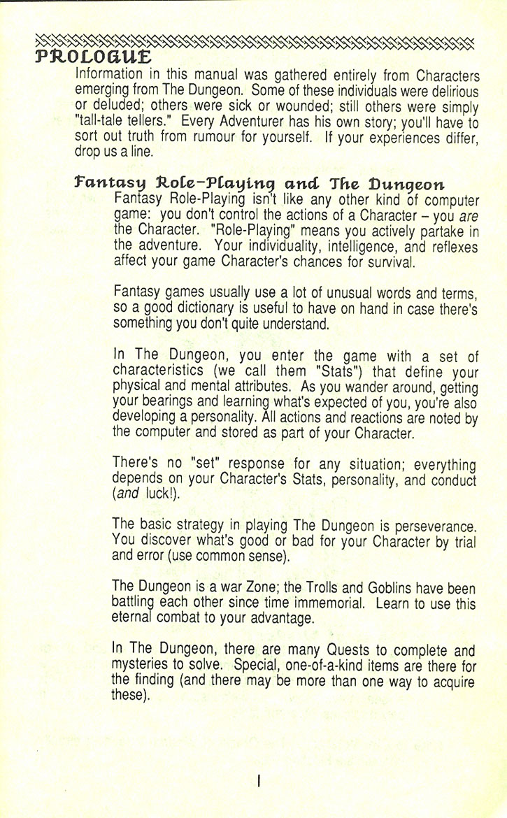 Alternate Reality: The Dungeon manual page 1