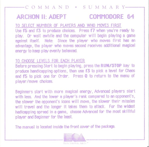 Archon II Command Summary Page 1 