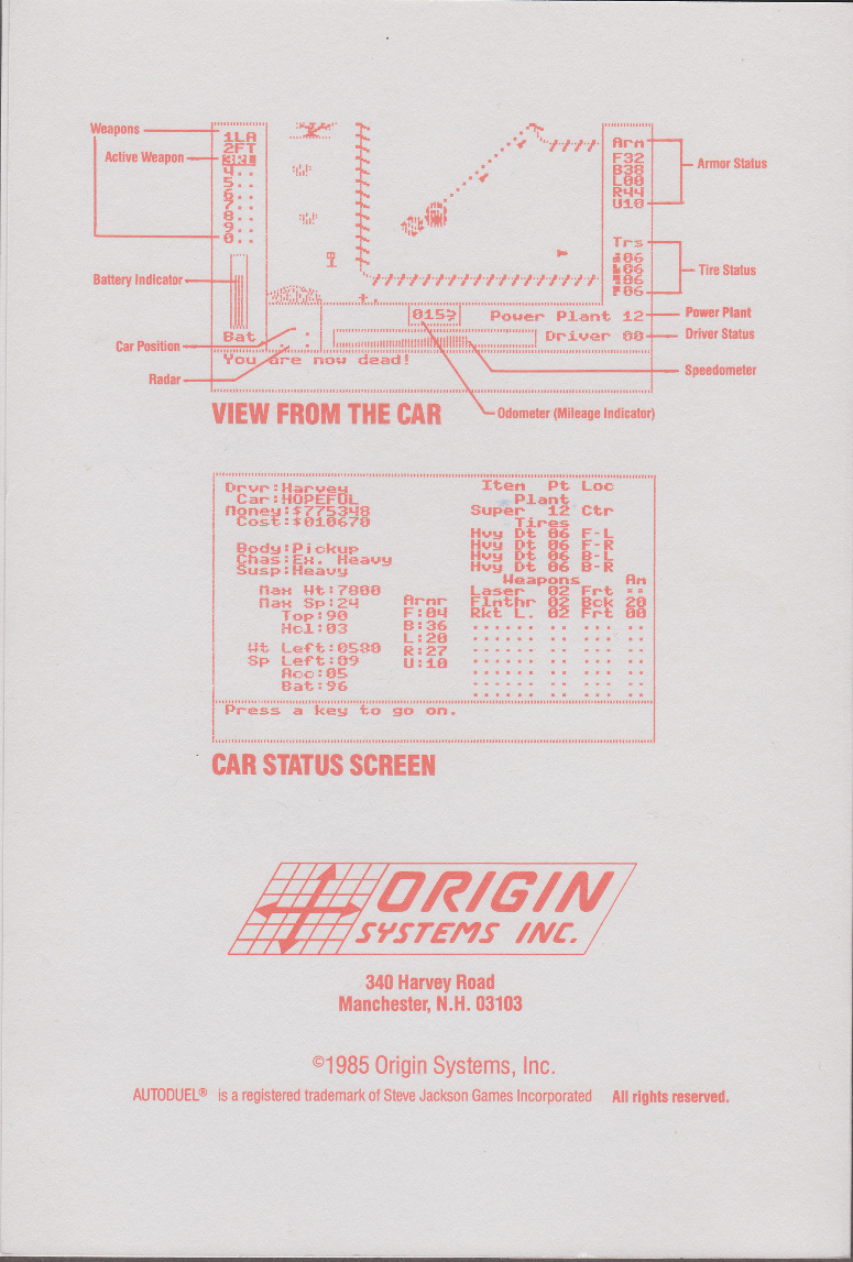 Autoduel reference card page 1