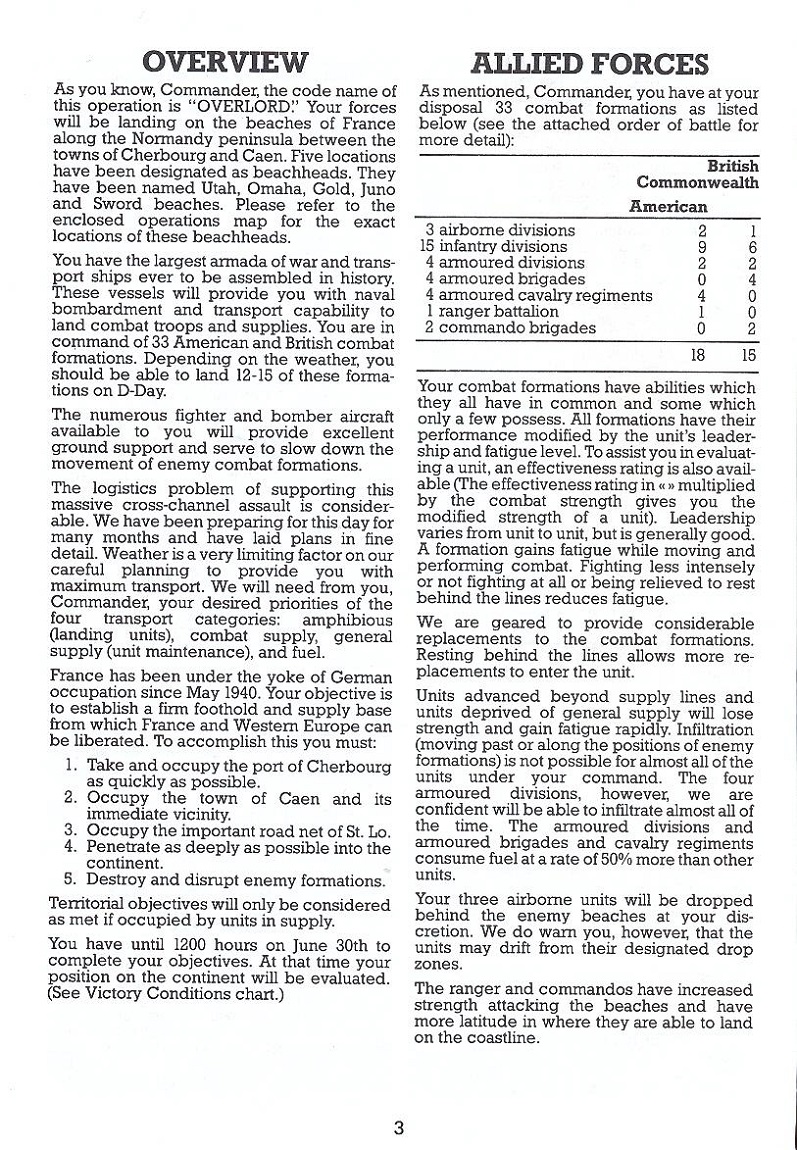 Battle for Normandy manual page 3