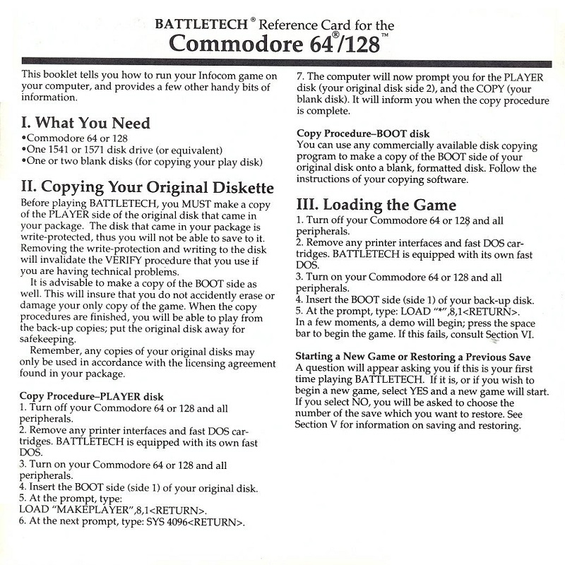 Battletech Reference Card page 1