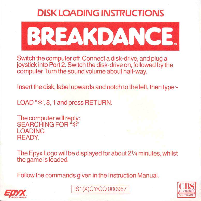 BREAKDANCE Disk Loading Instructions 