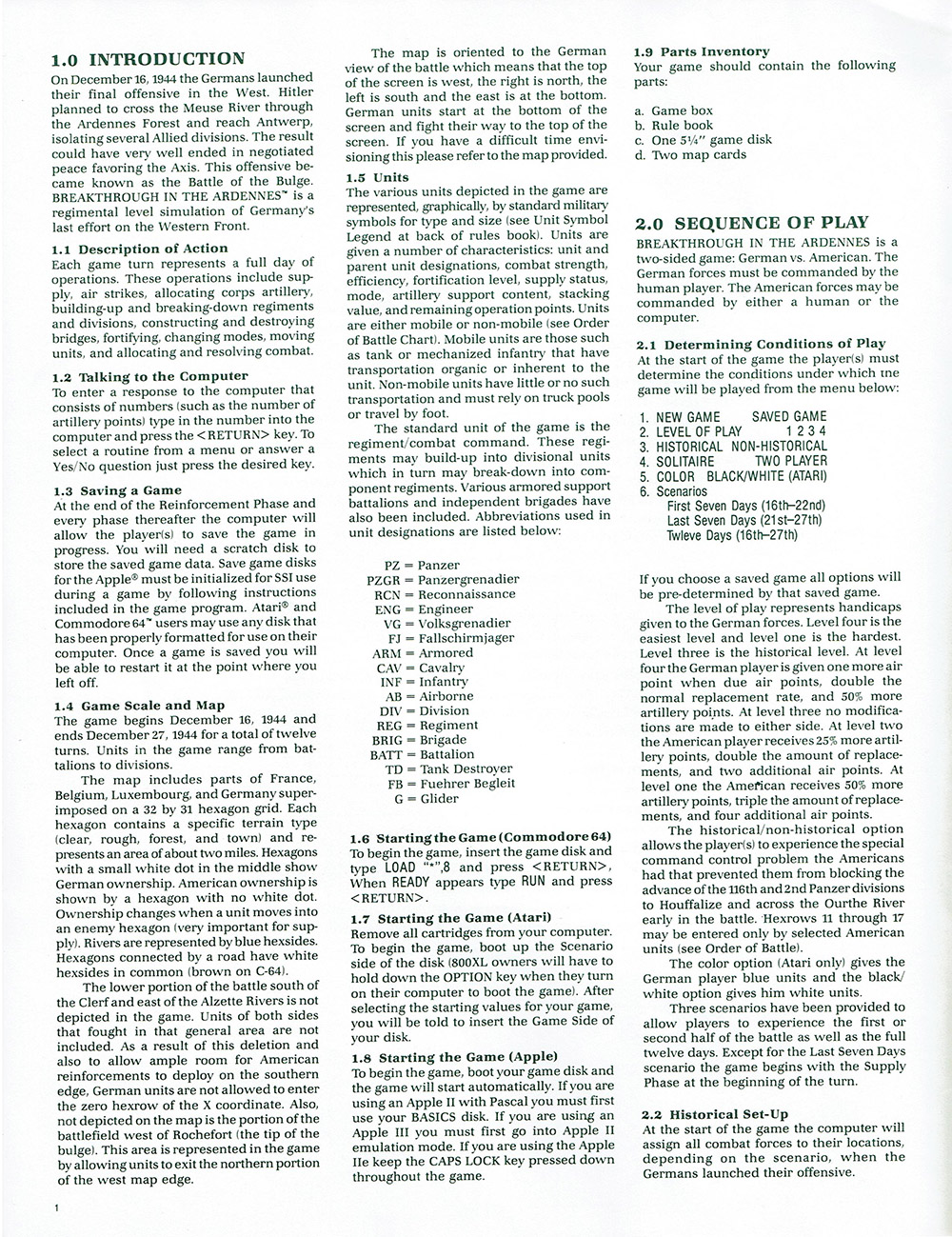 Breakthrough in the Ardennes manual page 1