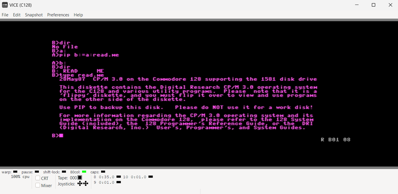 CP/M PIP and TYPE