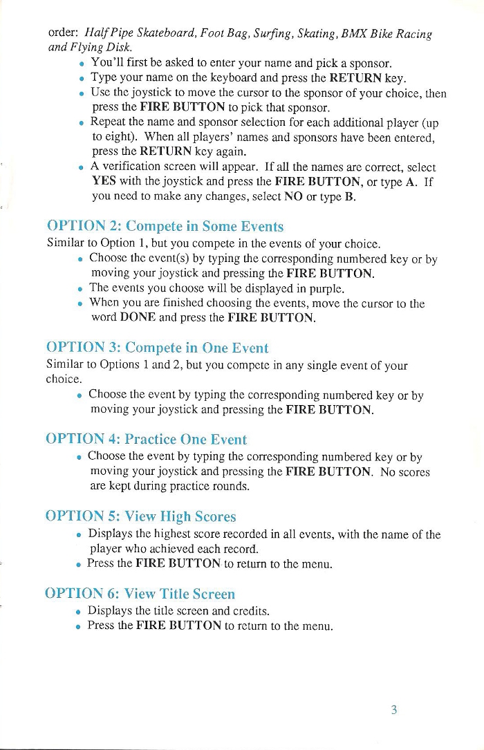 California Games Manual Page 3 