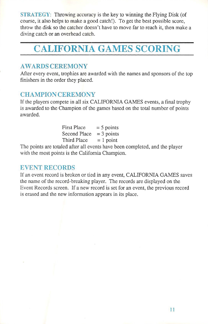 California Games Manual Page 11 