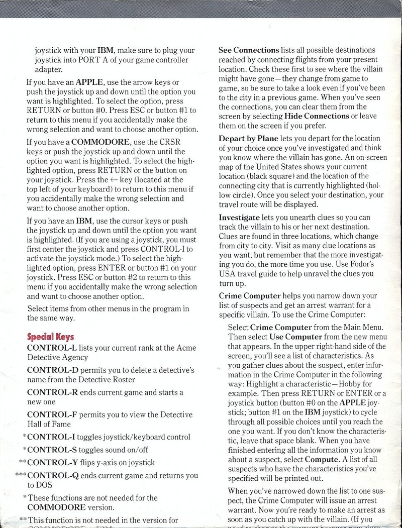 Where in the U.S.A. is Carmen San Diego? operating instructions back part 2