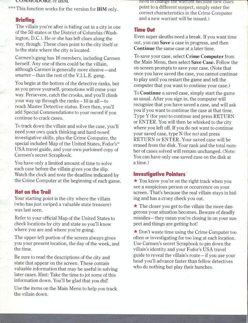 Where in the U.S.A. is Carmen San Diego? operating instructions back part 5