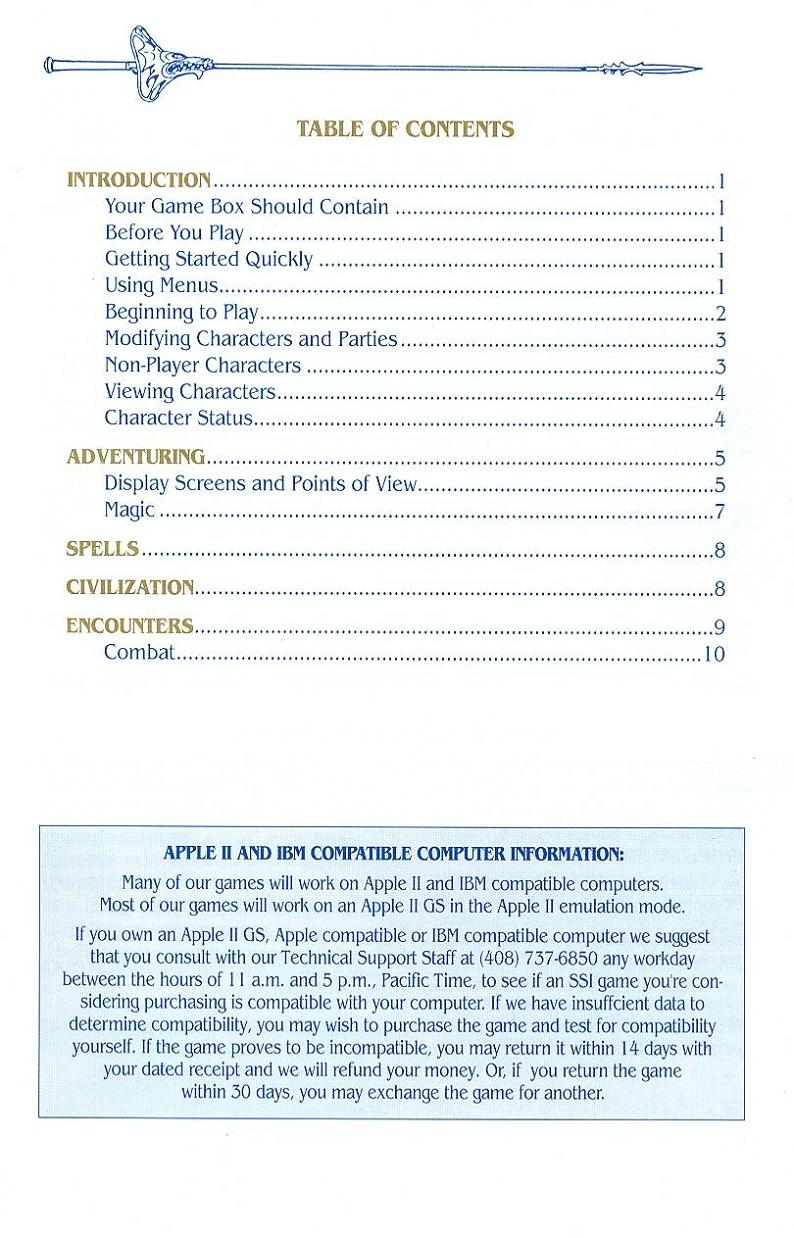 Champions of Krynn rule book page ii