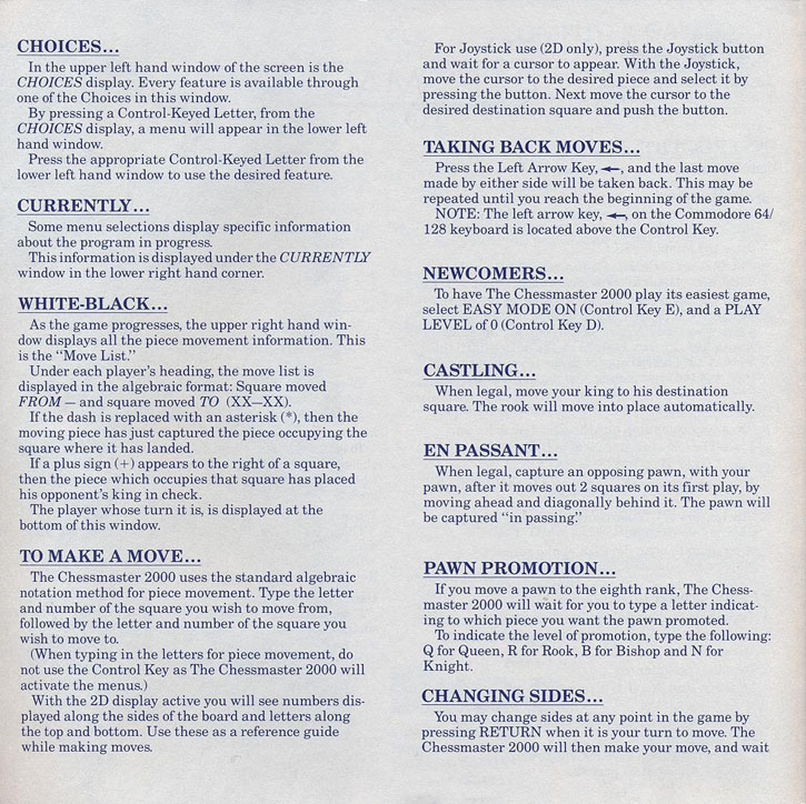 The Chessmaster 2000 instruction page 2