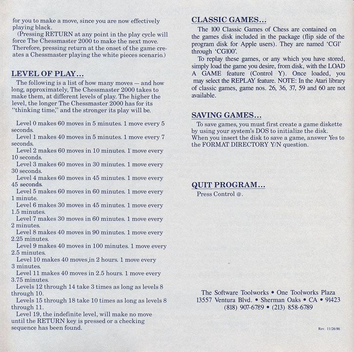 The Chessmaster 2000 instruction page 3