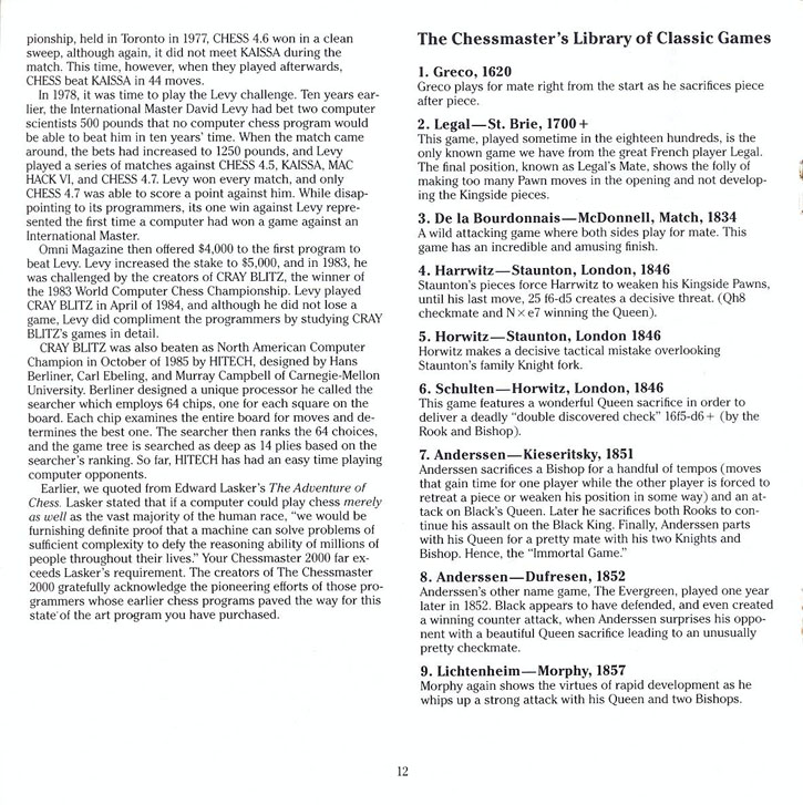 The Chessmaster 2000 manual page 12