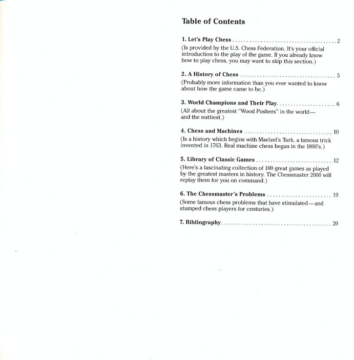 The Chessmaster 2000 manual page 1