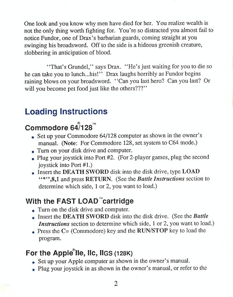 Death Sword manual page 2