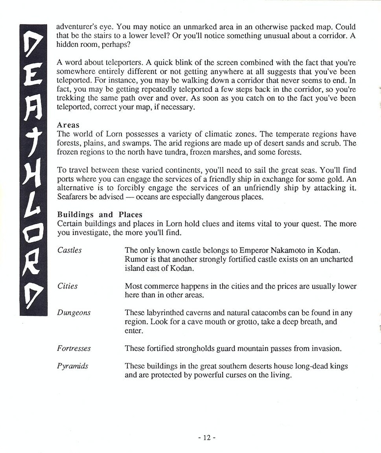 Deathlord manual page 12