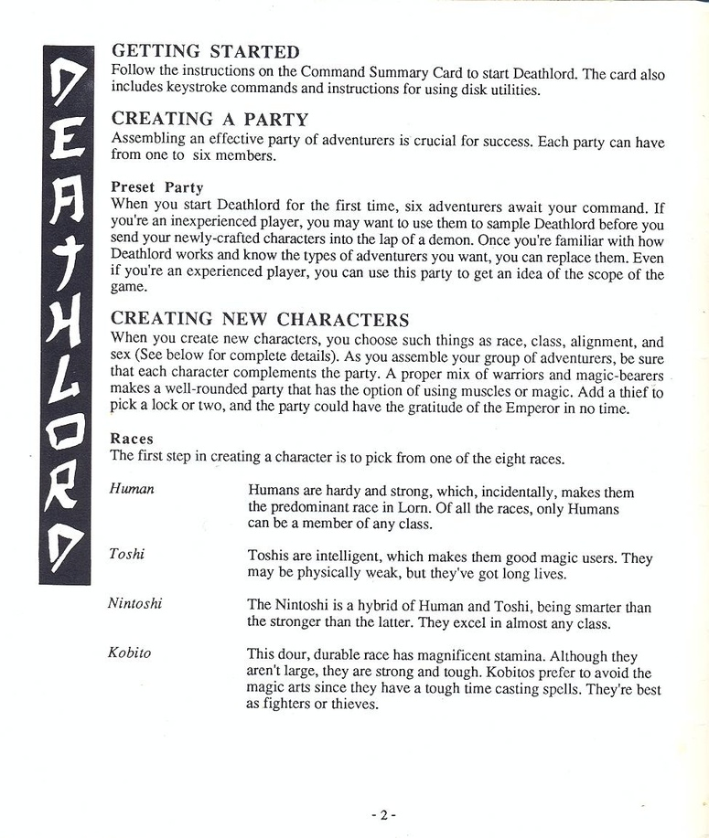 Deathlord manual page 2