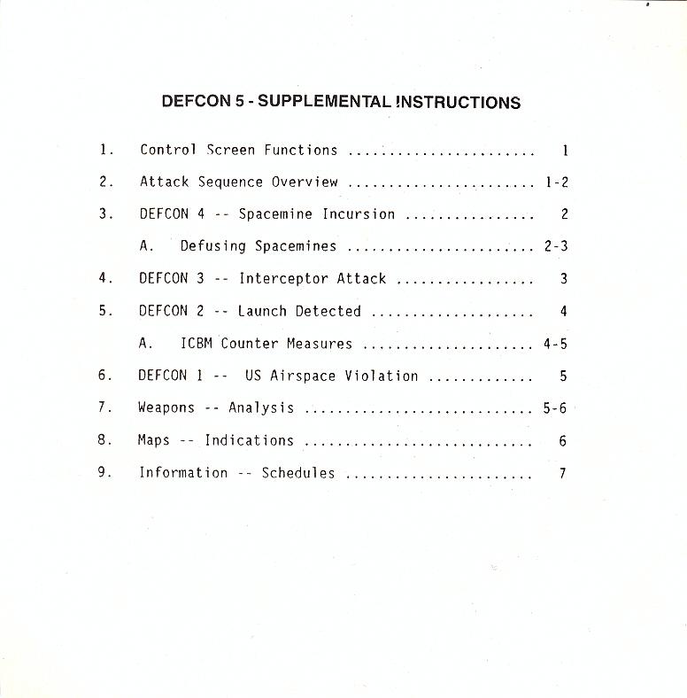 Def Con 5 supplemental instructions contents