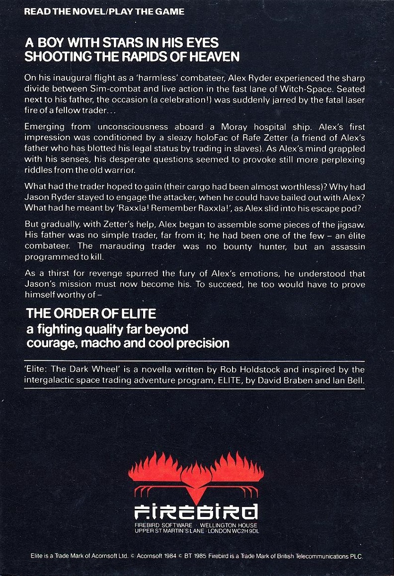 Elite The Dark Wheel novel back cover