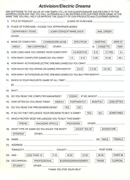 Fighter Bomber questionnaire front