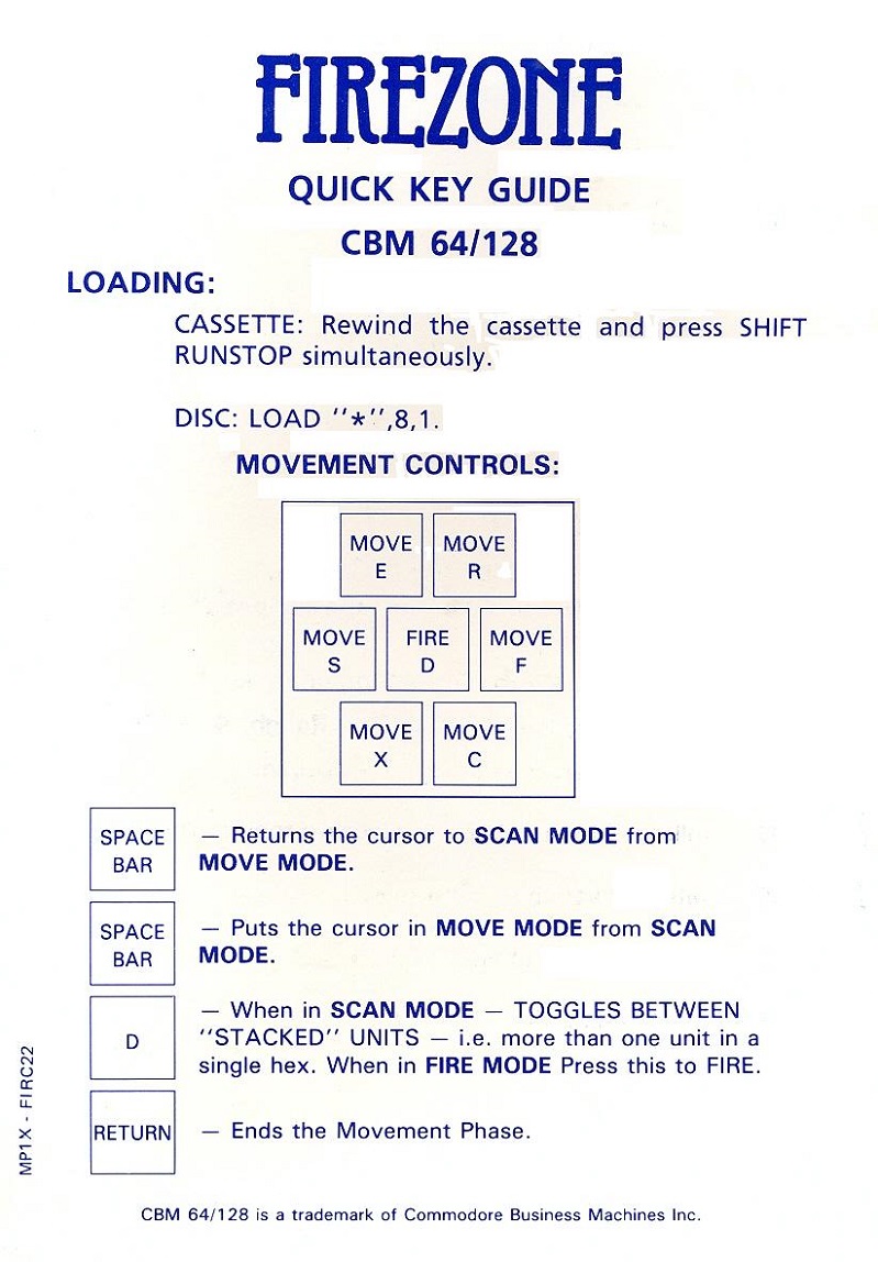 FireZone quick key guide front