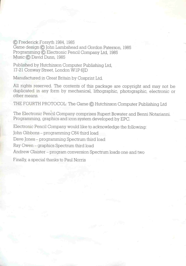 The Fourth Protocol Manual Page 1 
