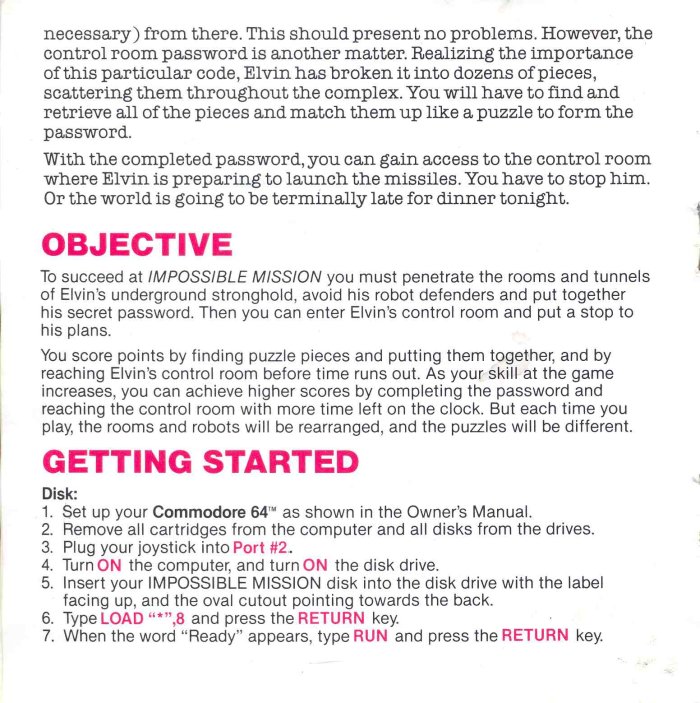 Impossible Mission Manual Page 7 