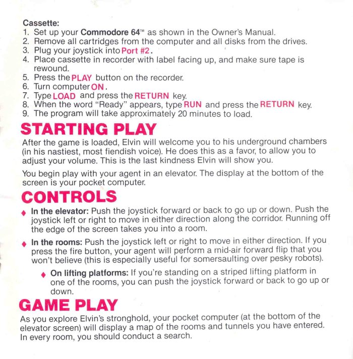 Impossible Mission Manual Page 8 