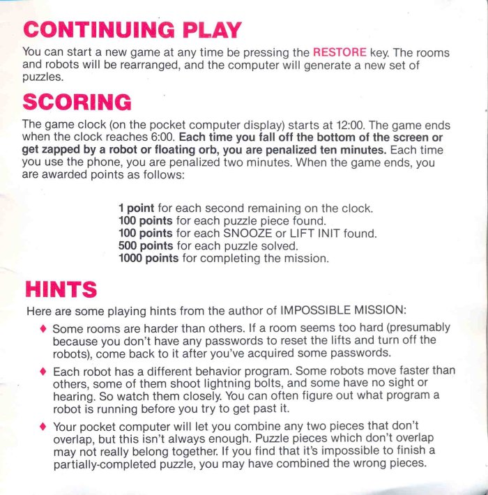Impossible Mission Manual Page 14 