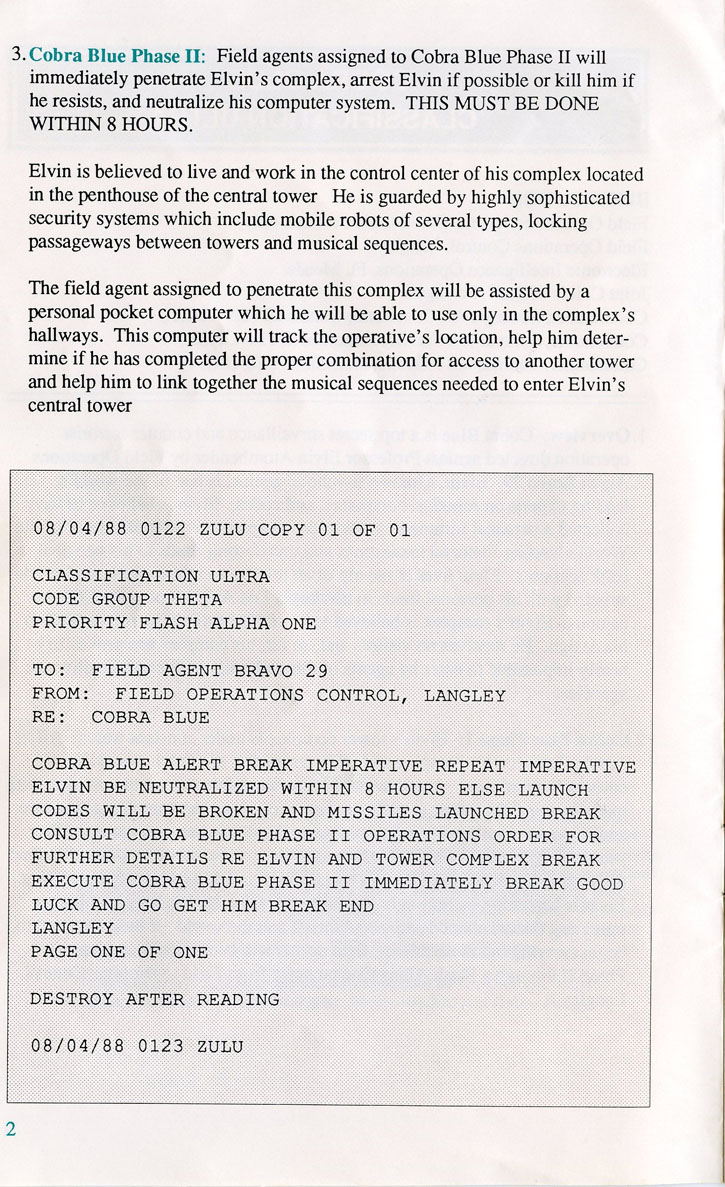 Impossible Mission 2 manual page 3