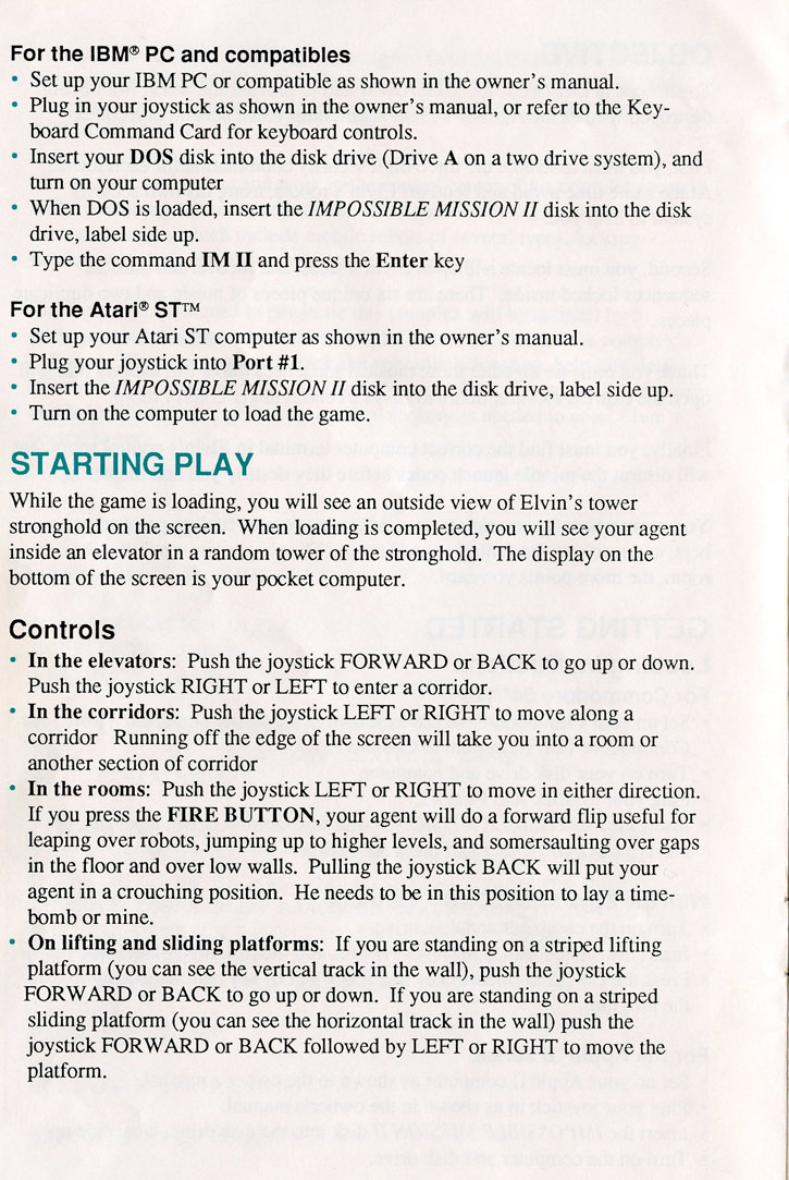Impossible Mission 2 manual page 5