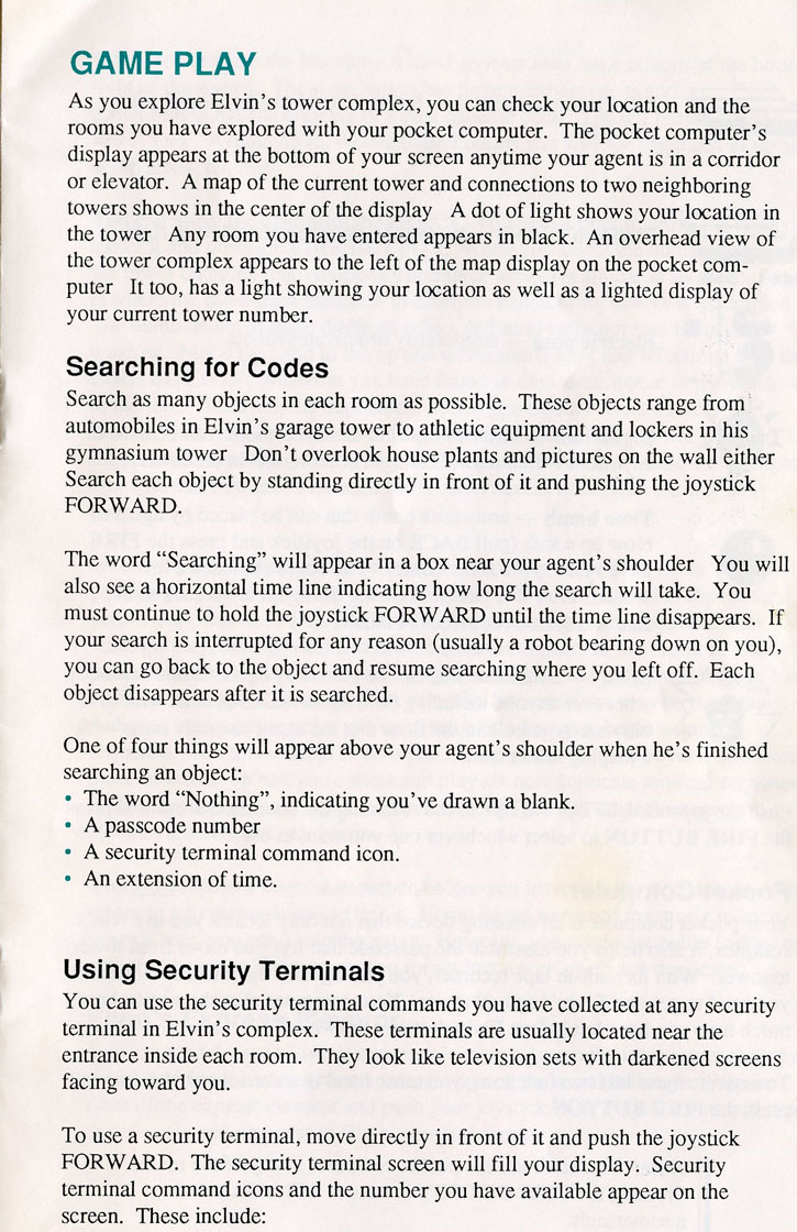 Impossible Mission 2 manual page 6