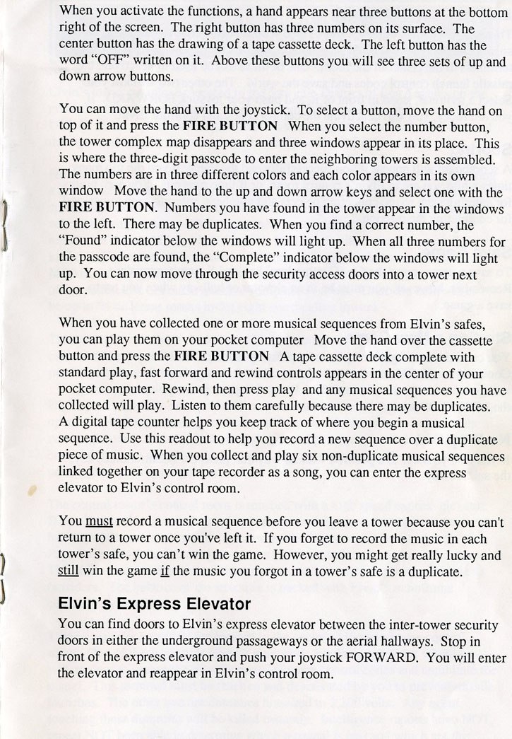 Impossible Mission 2 manual page 8
