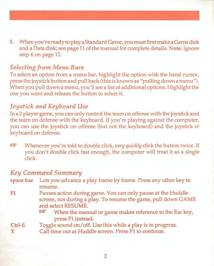 John Madden Football command summary card page 2