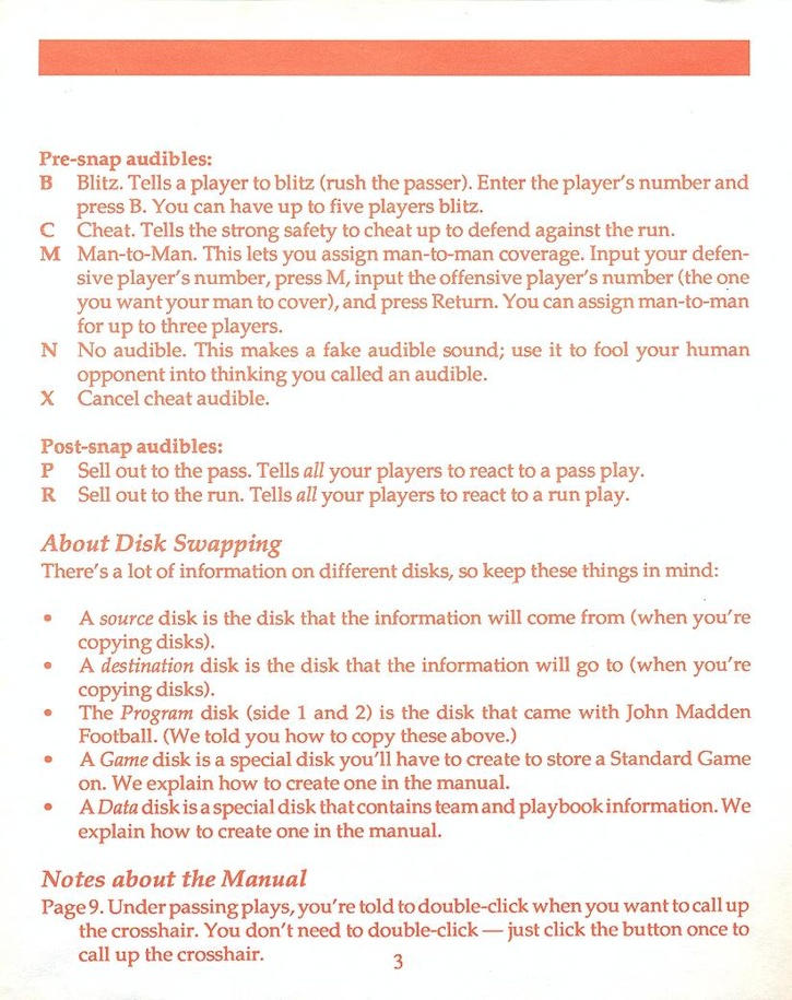 John Madden Football command summary card page 3