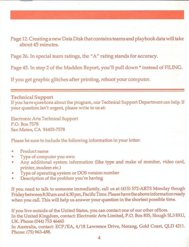 John Madden Football command summary card page 4