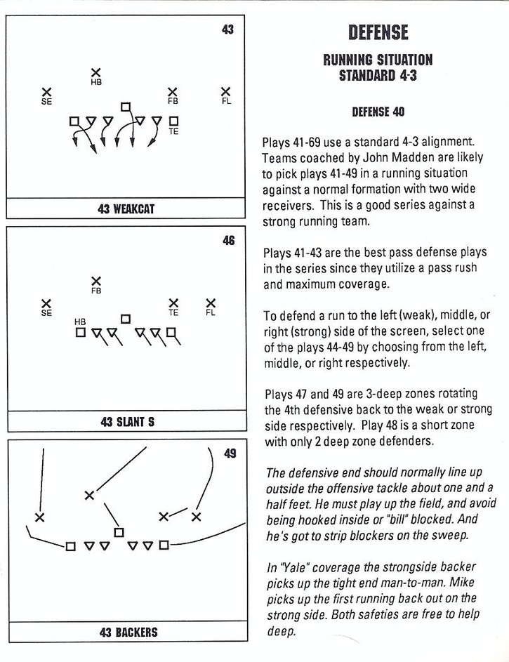 John Madden Football defensive playbook page 9