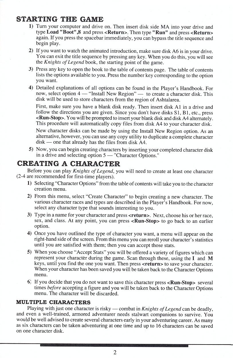 Knights of Legend players reference card page 2