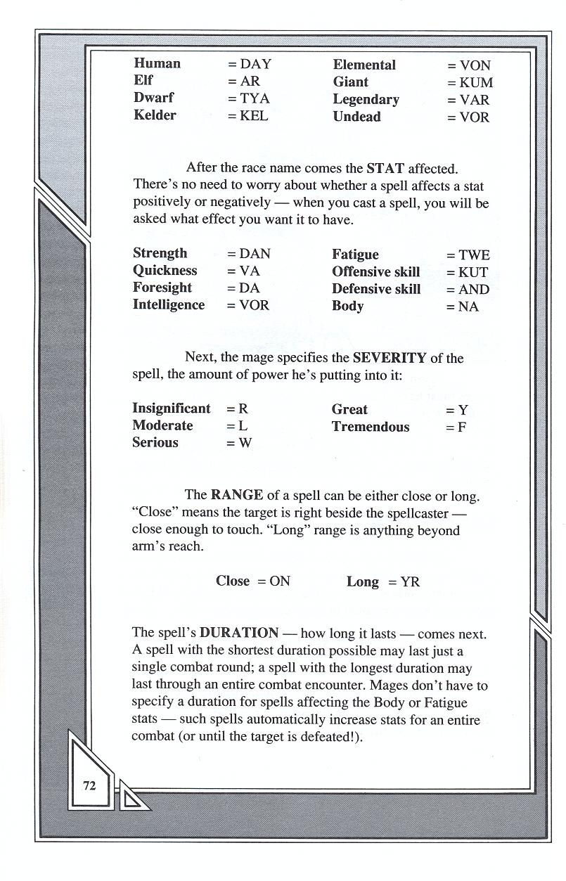 Knights of Legend players handbook page 72