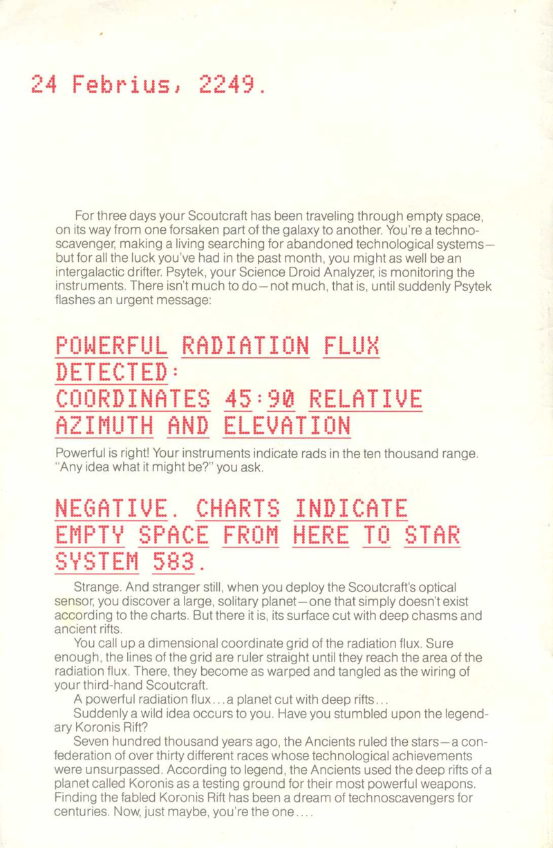 Koronis Rift manual page 1