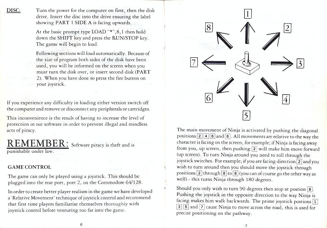 The Last Ninja manual pages 6 & 7