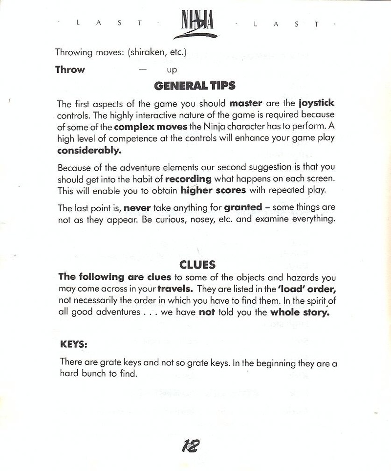 Last Ninja 2 manual page 12