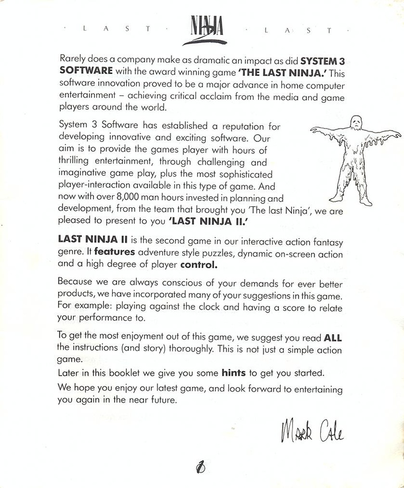 Last Ninja 2 manual page 1