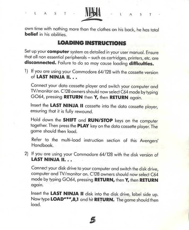 Last Ninja 2 manual page 5