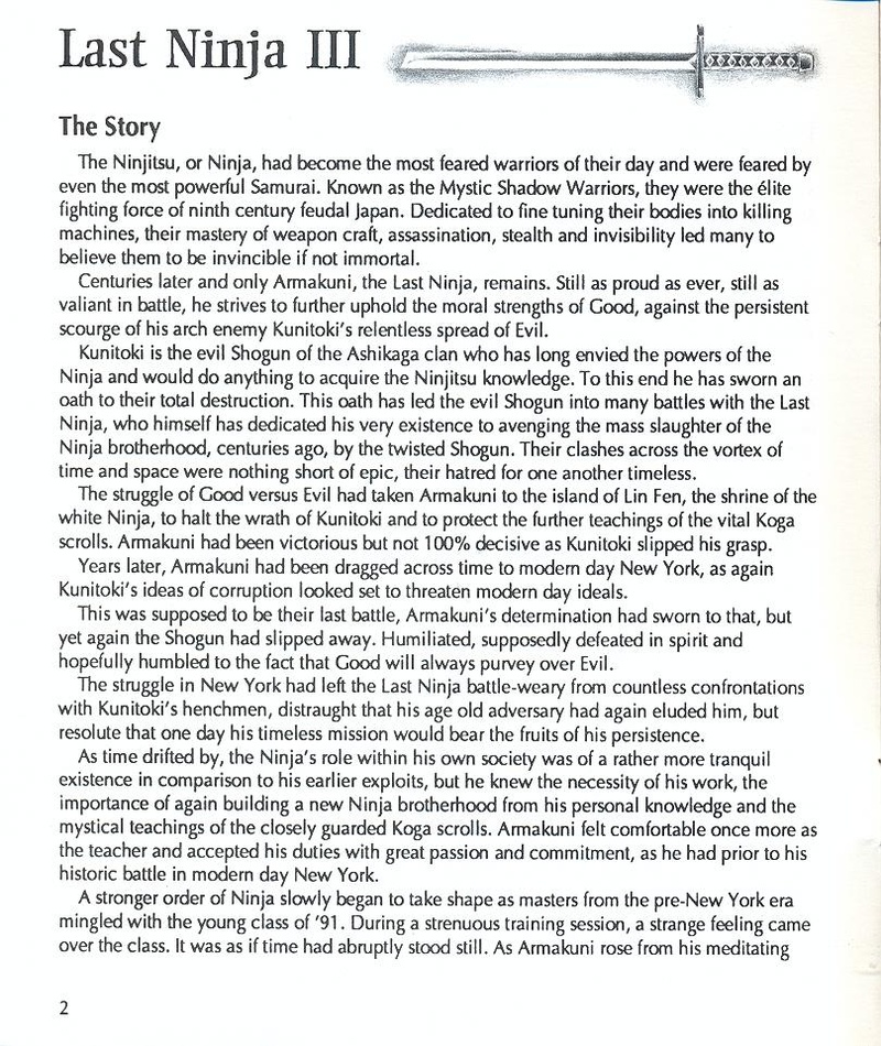 Last Ninja 3 manual page 2