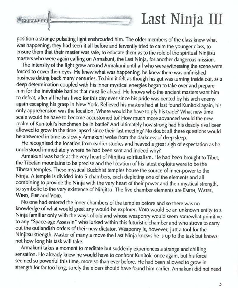 Last Ninja 3 manual page 3