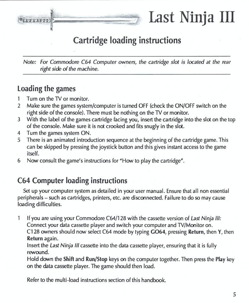 Last Ninja 3 manual page 5