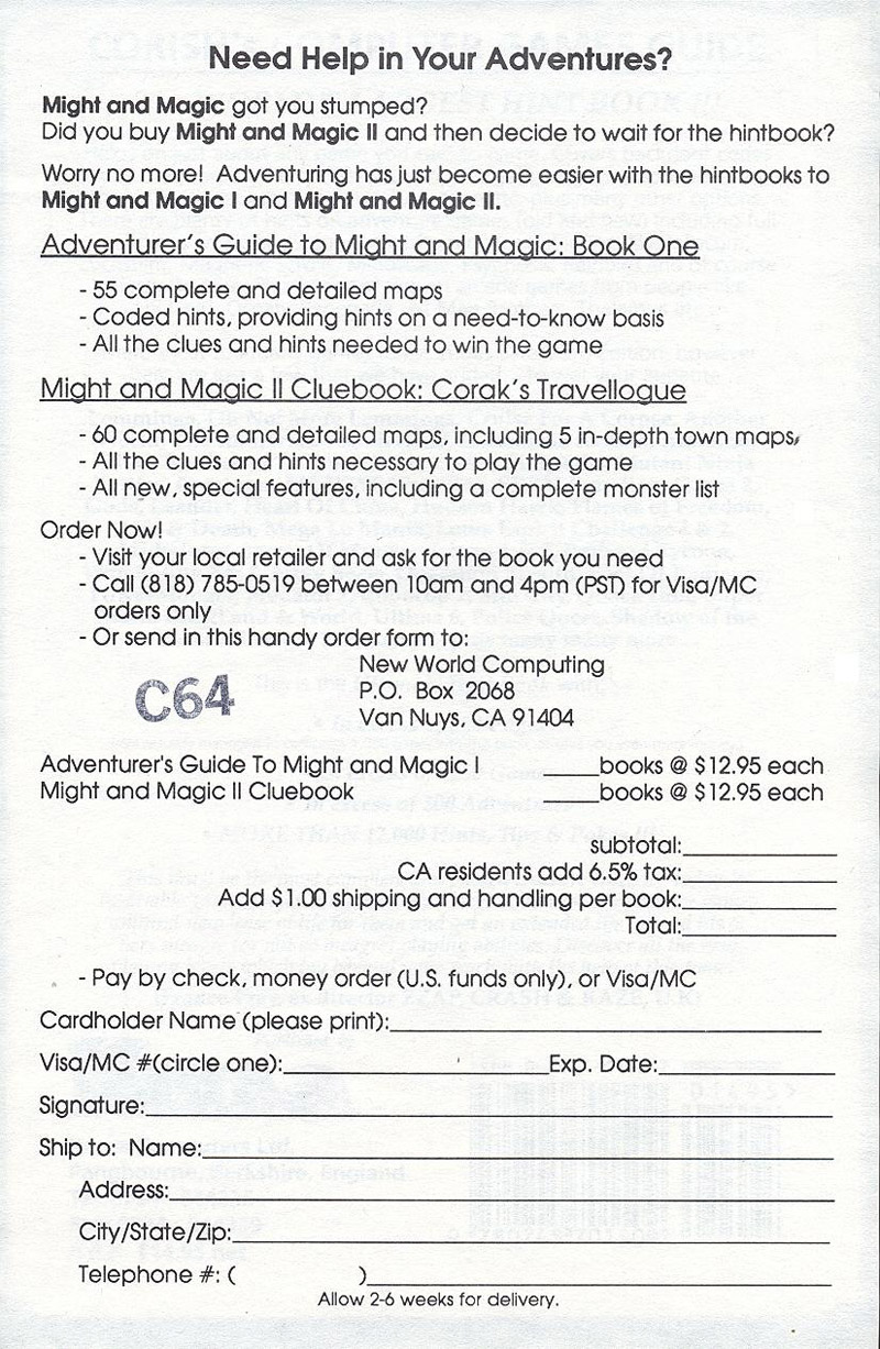 Might and Magic II clue book request