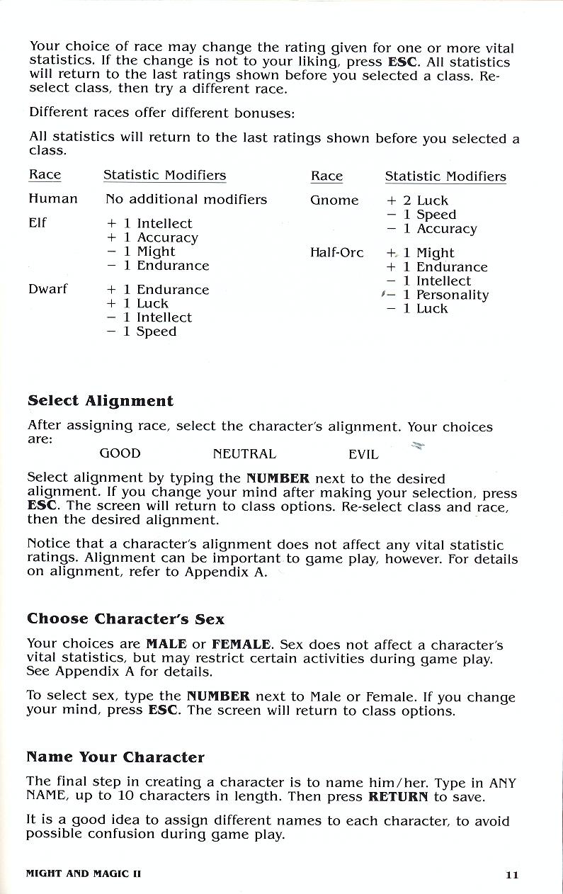 Might and Magic II manual page 11