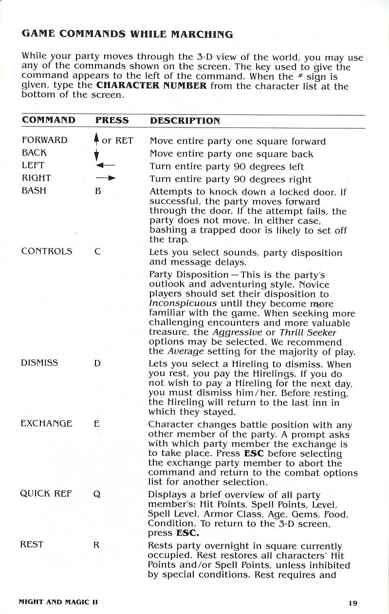 Might and Magic II manual page 19